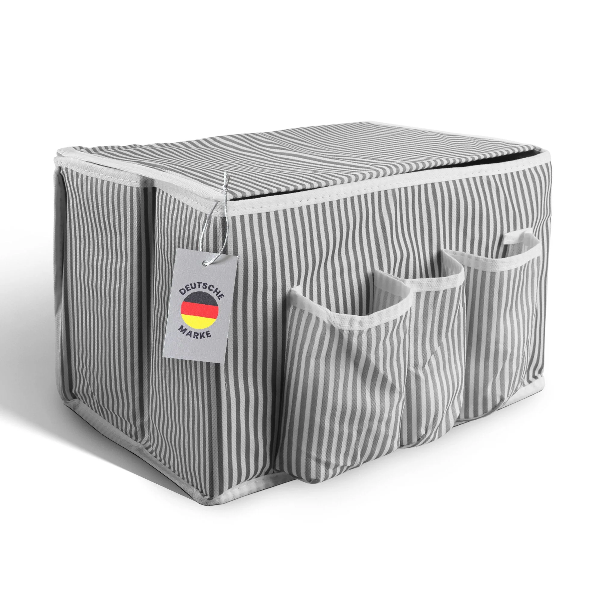 Faltbare Aufbewahrungsbox – formstabil & platzsparend, Grau-Weiß gestreift
